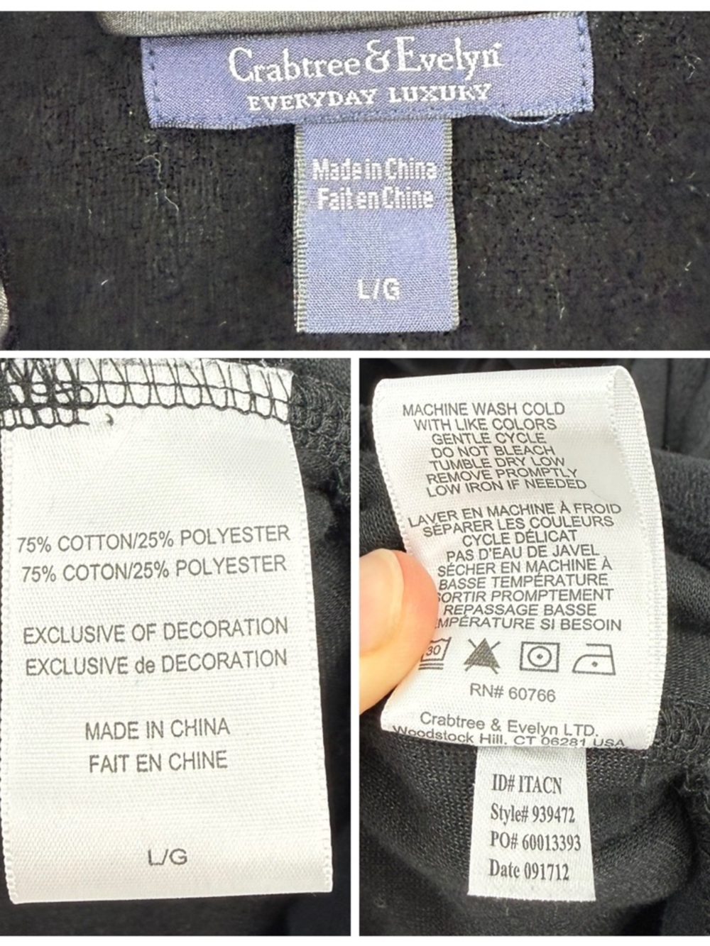 ✦ Crabtree & Evelyn Everyday Luxury Velour Smoking Jacket Set | Black | Large - Picture 7 of 7